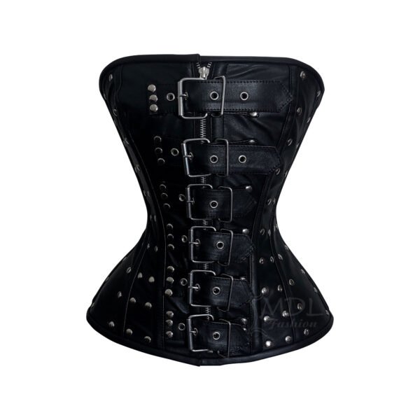 Steel Boned Overbust Steel Buckle Front Zip Leather Corset C16L