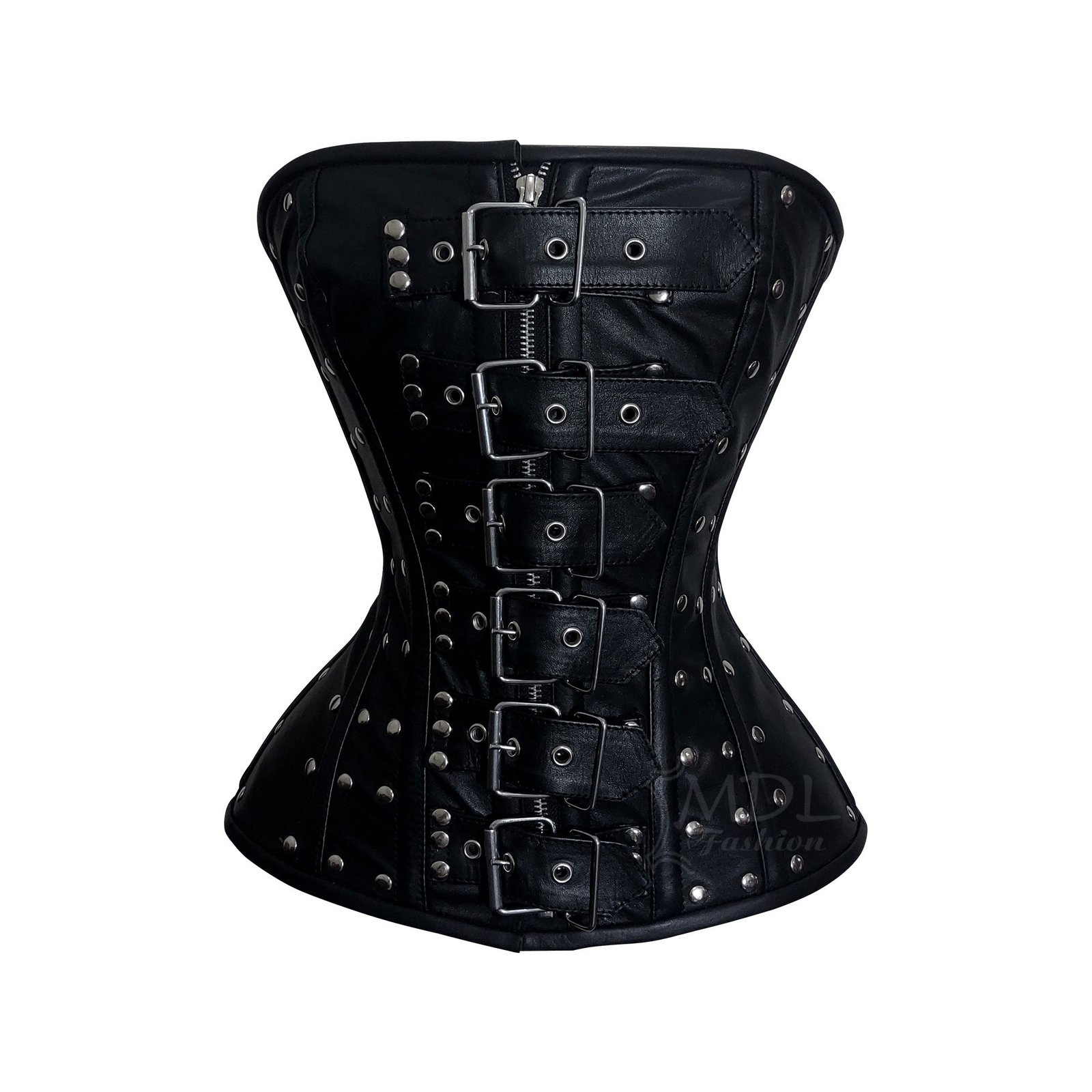 Steel Boned Overbust Steel Buckle Front Zip Leather Corset C16L