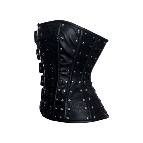 Steel Boned Overbust Steel Buckle Front Zip Leather Corset C16L