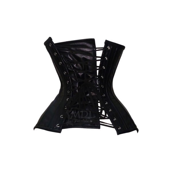 Black-Pvc-5 Heavy Steel Boned Underbust Leather Corset C21L