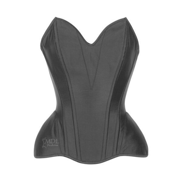 C-015S-1 Woman Steel Boned Gothic Black Satin Overbust Waist Cincher Corset C015S