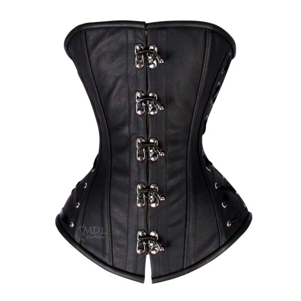 Woman Steel Boned Overbust Metal Claps Leather Corset C100L