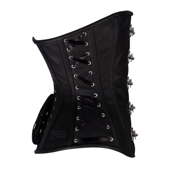 Woman Steel Boned Overbust Metal Claps Leather Corset C100L