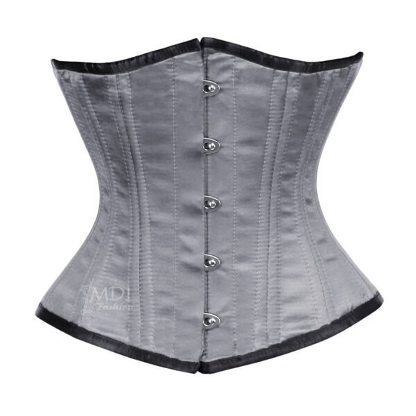 C-1505S-Grey-1 Gray Satin Underbust Waist Cincher Corset C1505S