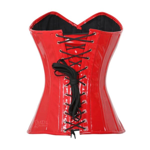 Woman Steel Boned Overbust Red PVC Corset C99P