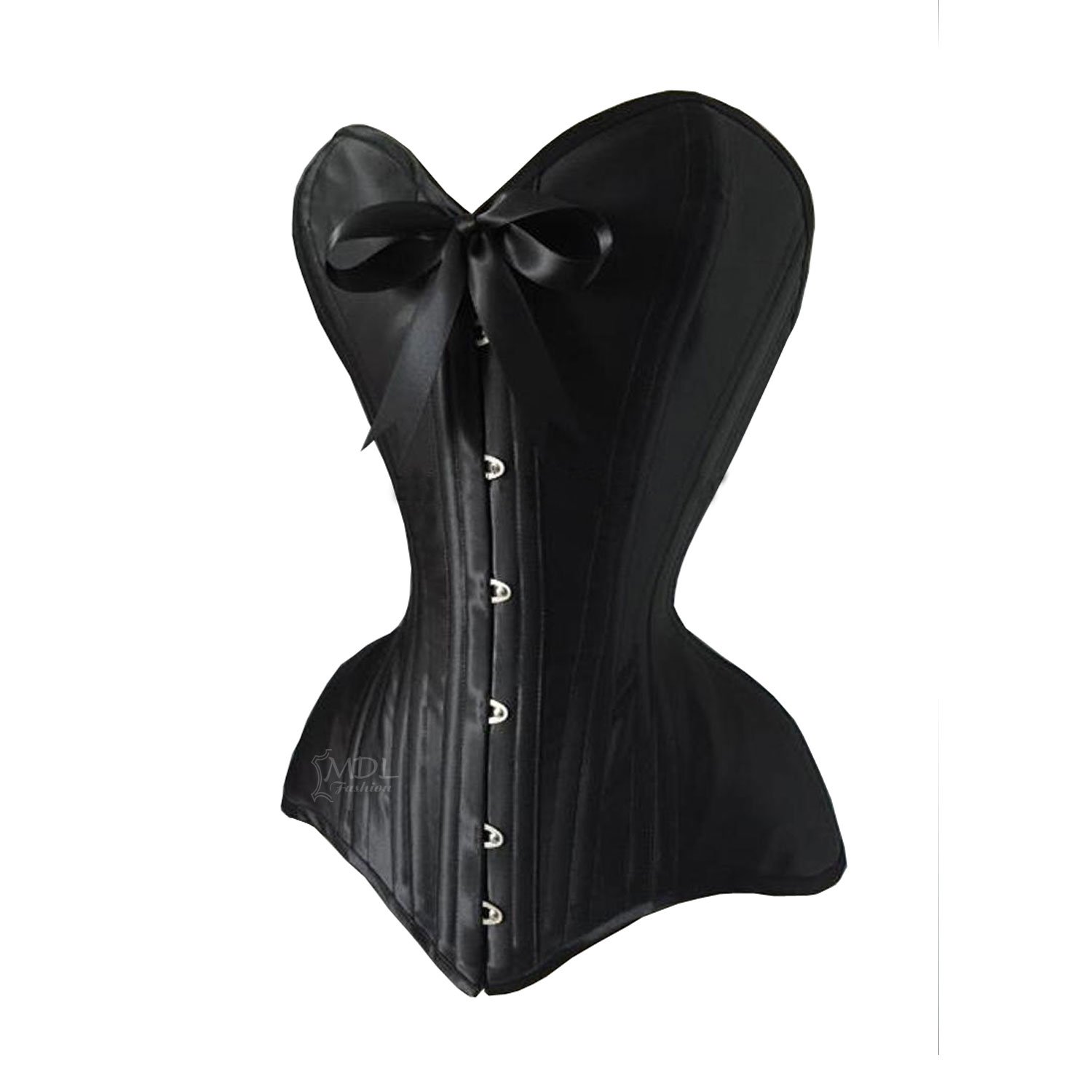 Woman Steel Boned Front Bow Riban Black Corset Overbust Waist Cincher PVC Corset CM9P