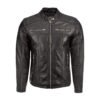 DSC_7147 Men Leather Jacket Motorcycle Cafe Racer Slim Fit Black Lambskin Leather Jacket