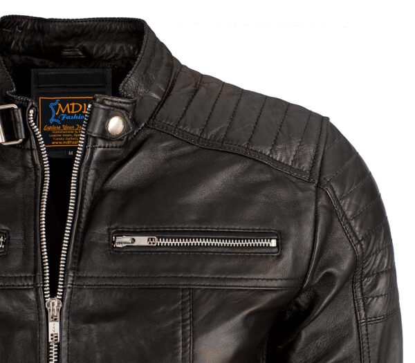 DSC_7150 Men Leather Jacket Motorcycle Cafe Racer Slim Fit Black Lambskin Leather Jacket
