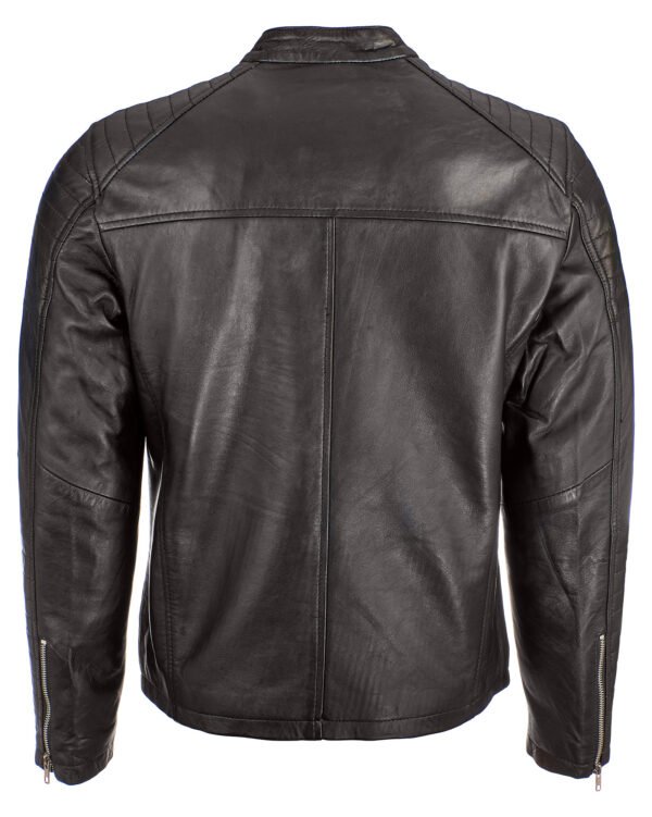 DSC_7154 Men Leather Jacket Motorcycle Cafe Racer Slim Fit Black Lambskin Leather Jacket