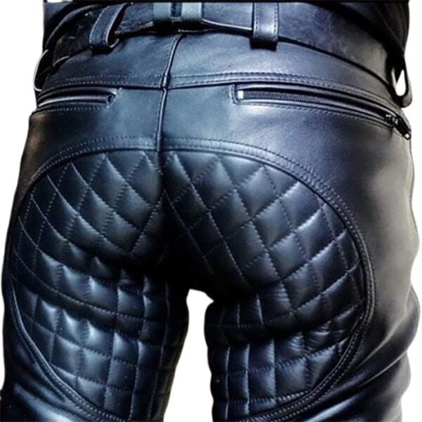 Black Real Leather Quilted Pants Motorbike Biker Rider Jeans Style Gay Pants
