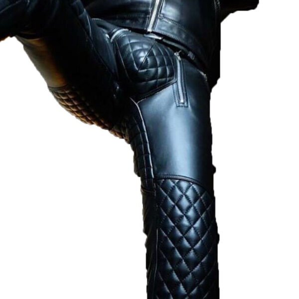 Black Real Leather Quilted Pants Motorbike Biker Rider Jeans Style Gay Pants