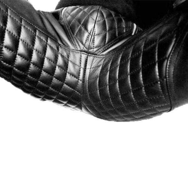Black Real Leather Quilted Pants Motorbike Biker Rider Jeans Style Gay Pants