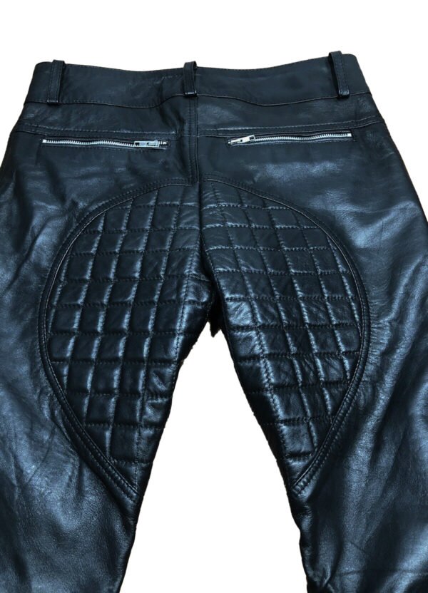 Black Real Leather Quilted Pants Motorbike Biker Rider Jeans Style Gay Pants