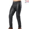 Black Real Leather Pants Quilted Pants Gay Zipper Pants