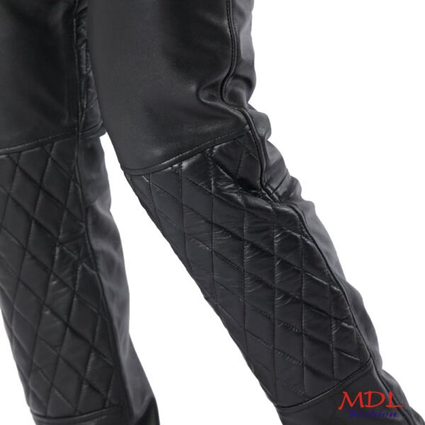 Black Real Leather Pants Quilted Pants Gay Zipper Pants