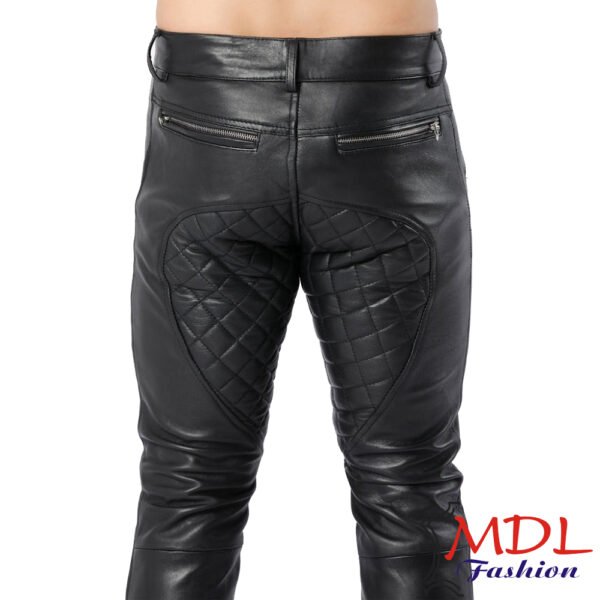 Black Real Leather Pants Quilted Pants Gay Zipper Pants