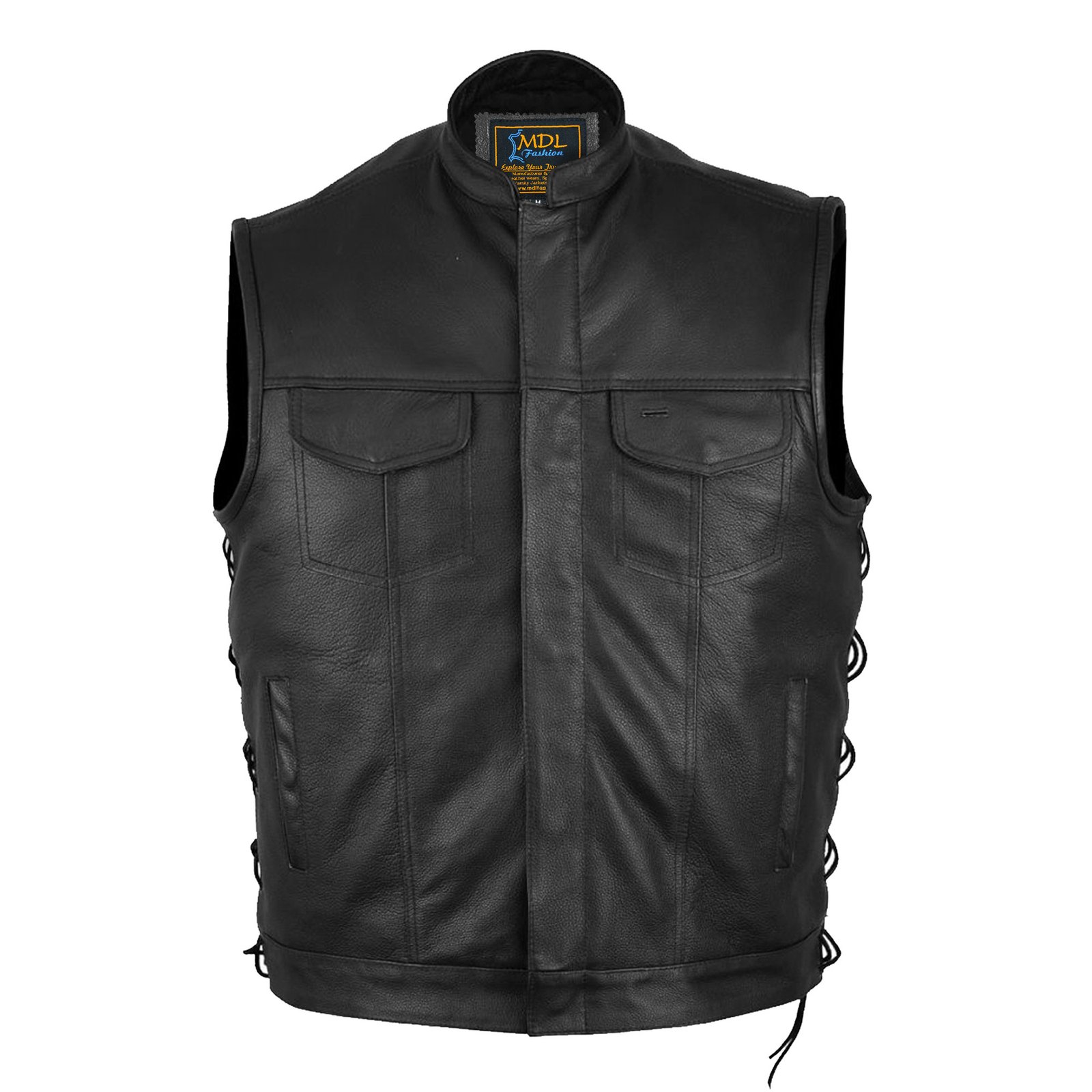 Men Sons Of Anarchy Premium Leather Vest side lace