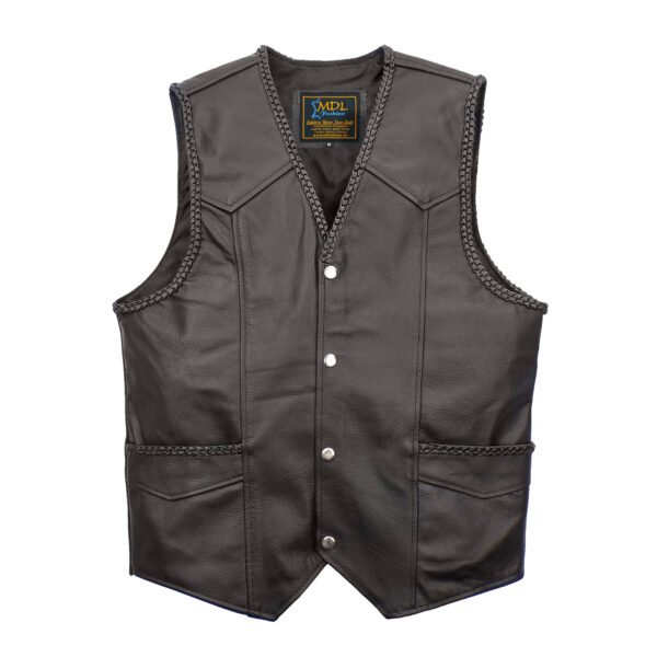Men Leather Vest Classic Braided Design