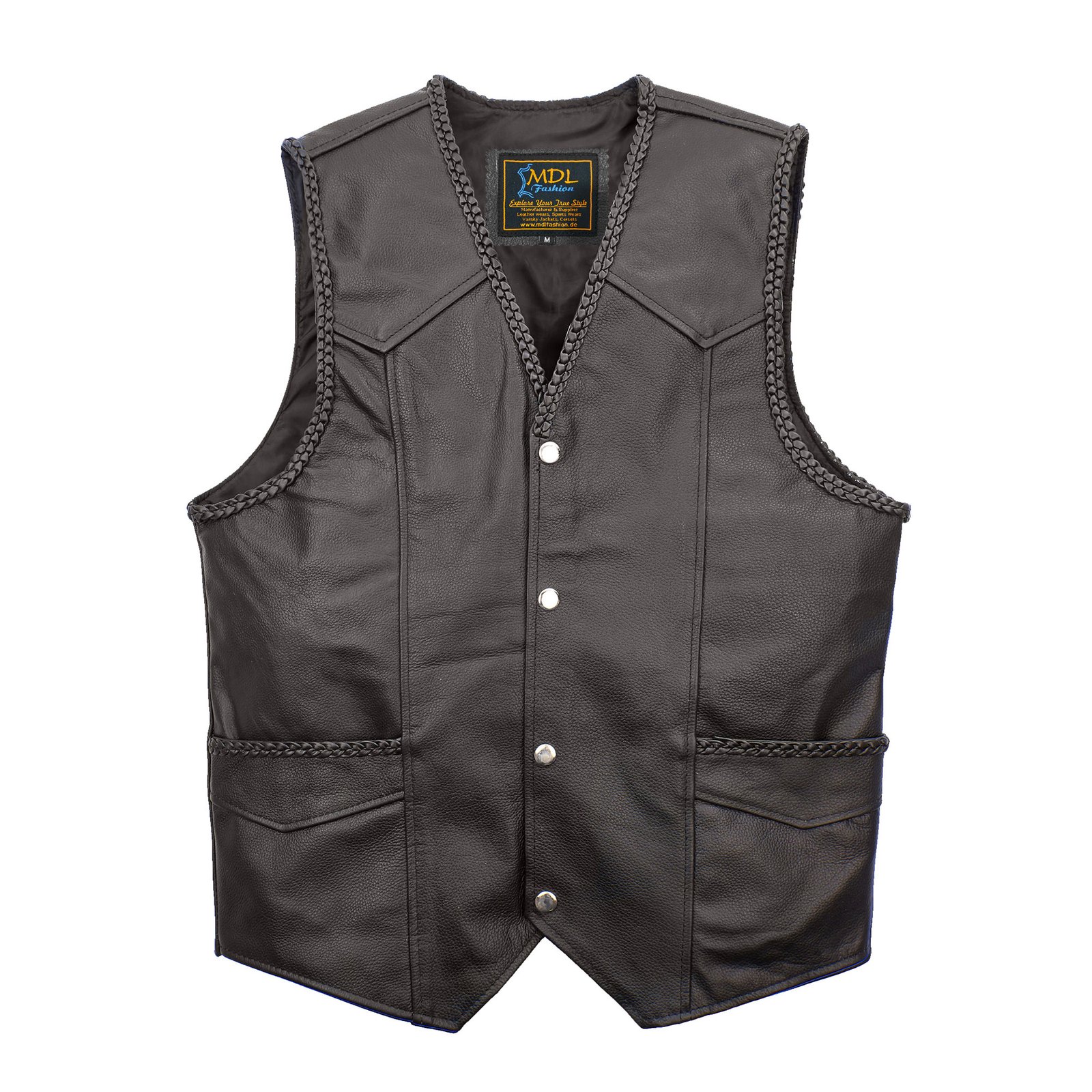 Men Leather Vest Classic Braided Design