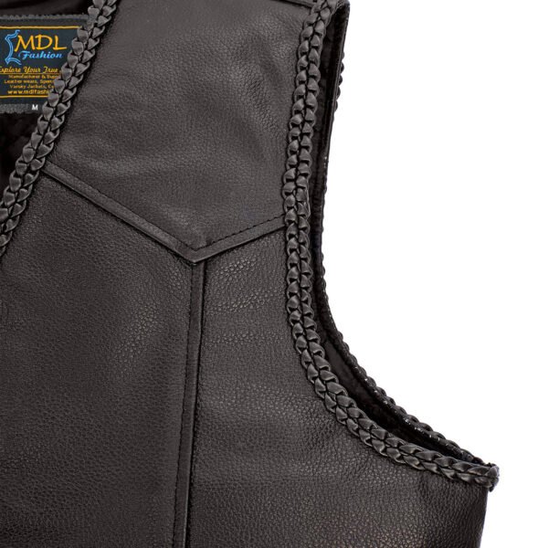 Men Leather Vest Classic Braided Design
