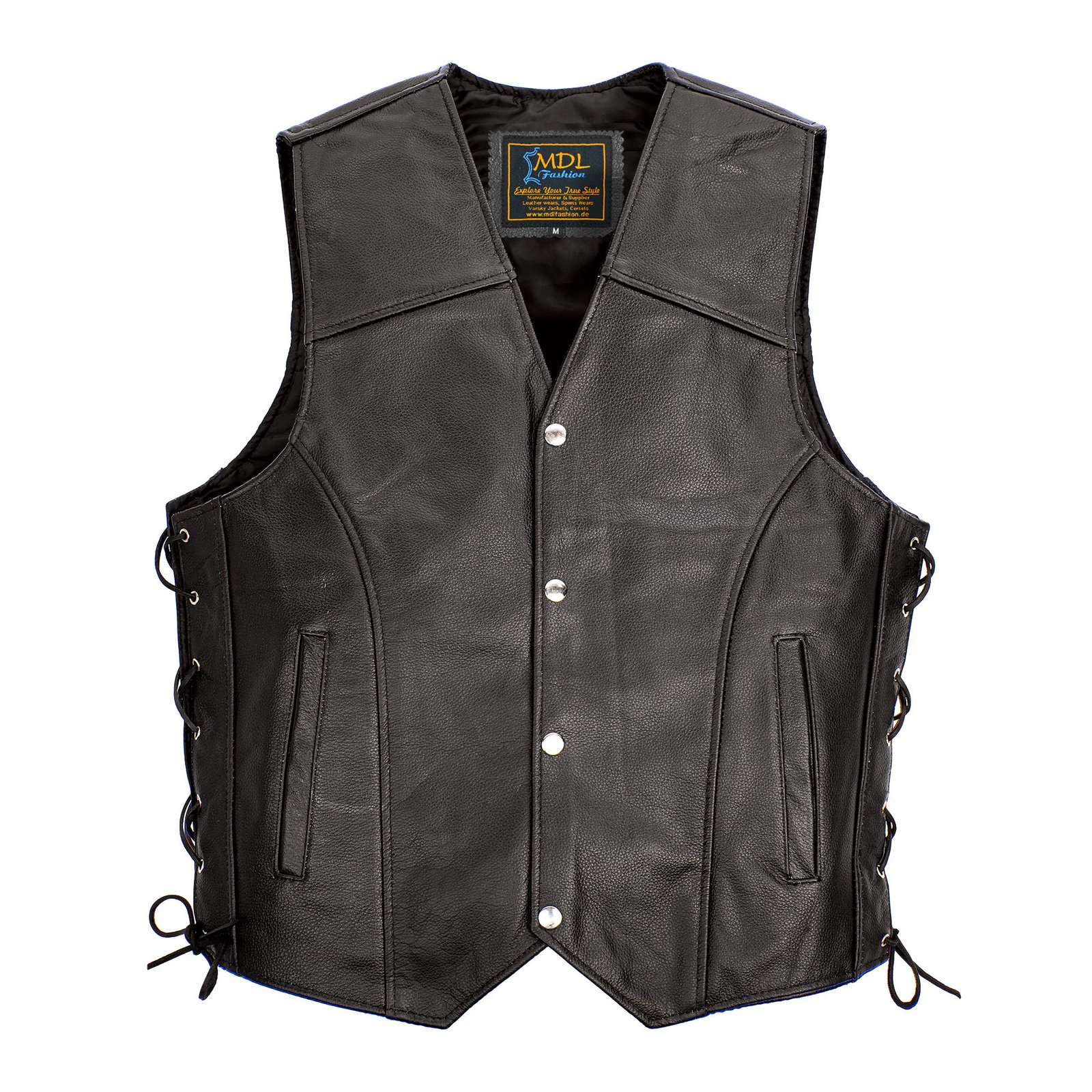 Men Biker Leather Vest Side Laced
