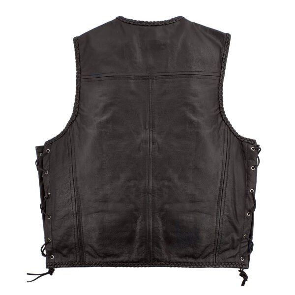Men Motorcycle Leather Vest Carabiners Closure Side Laced