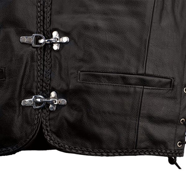 Men Motorcycle Leather Vest Carabiners Closure Side Laced
