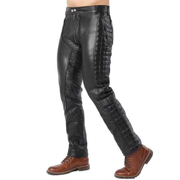 Black Real Leather Pants Quilted Pants Gay Zipper Pants