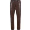 Men 501 Chocolate Brown Leather Biker Motorcycle Jeans Slim Fit Pants Trousers Real Leather Pant 5 Pocket