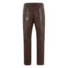 Men 501 Chocolate Brown Leather Biker Motorcycle Jeans Slim Fit Pants Trousers Real Leather Pant 5 Pocket