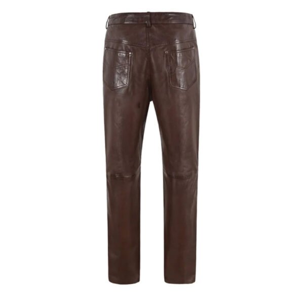 Men 501 Chocolate Brown Leather Biker Motorcycle Jeans Slim Fit Pants Trousers Real Leather Pant 5 Pocket