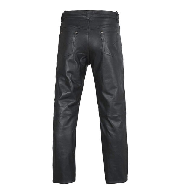 P1-black2 Men 501 Leather Biker Motorcycle Jeans Pants Trousers Real Leather Pant 5 Pocket