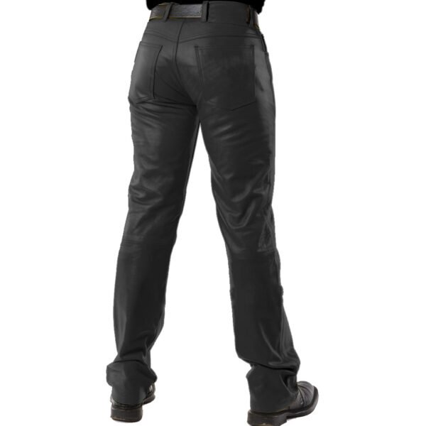 P1-blk2 Men 501 Leather Biker Motorcycle Jeans Pants Trousers Real Leather Pant 5 Pocket