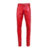 P1-red Men 501 Red Leather Biker Motorcycle Jeans Slim Fit Pants Trousers Real Leather Pant 5 Pocket