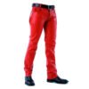P1-red1 Men 501 Red Leather Biker Motorcycle Jeans Slim Fit Pants Trousers Real Leather Pant 5 Pocket