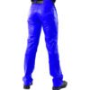 P1-royalblue2 Men 501 Royal Blue Leather Biker Motorcycle Jeans Slim Fit Pants Trousers Real Leather Pant 5 Pocket