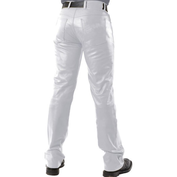 Men 501 White Leather Biker Motorcycle Jeans Slim Fit Pants Trousers Real Leather Pant 5 Pocket