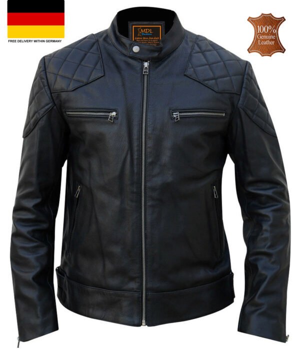 Men's Cafe Racer Slim Fit Jacket David Beckham Black Lambskin Leather Jacket