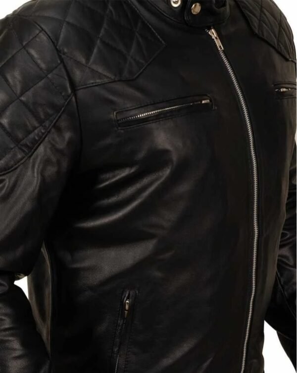 Men's Cafe Racer Slim Fit Jacket David Beckham Black Lambskin Leather Jacket