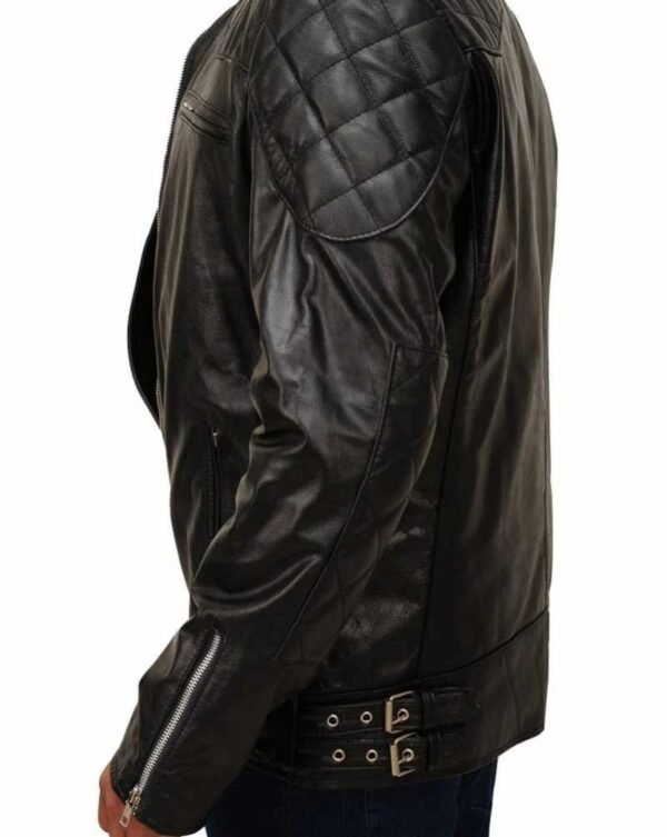 Men's Cafe Racer Slim Fit Jacket David Beckham Black Lambskin Leather Jacket