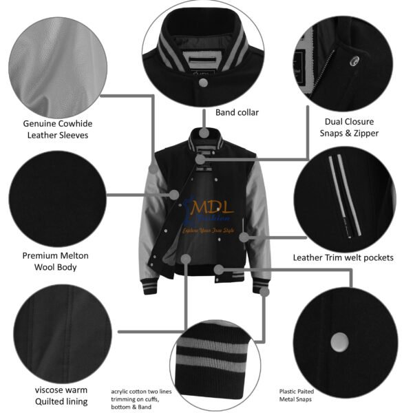 MDL FASHION Varsity Jacket Black Gray