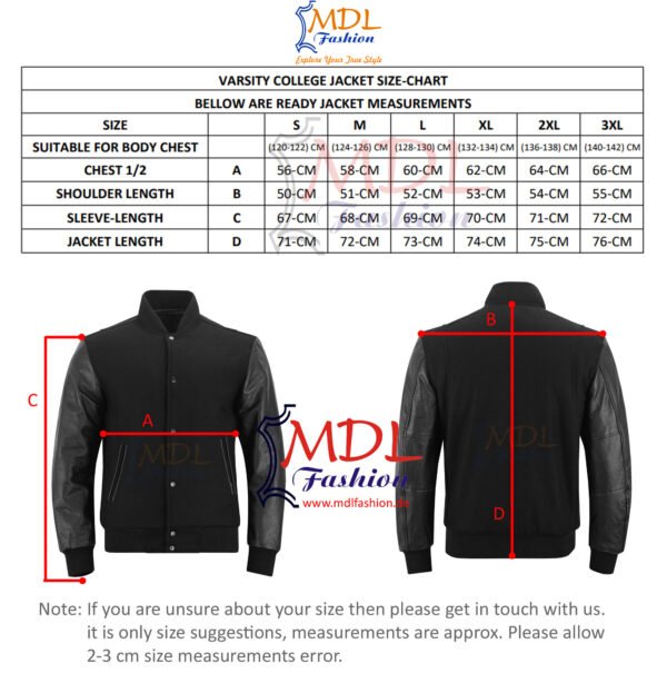Varsity-jacket-size-guide MDL FASHION Collage Varsity Jacket Black
