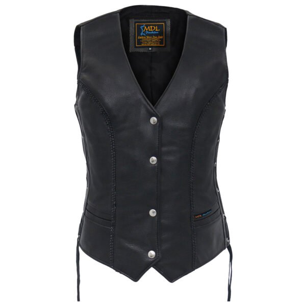 Women's Leather Vest Braided Side Laced #W1