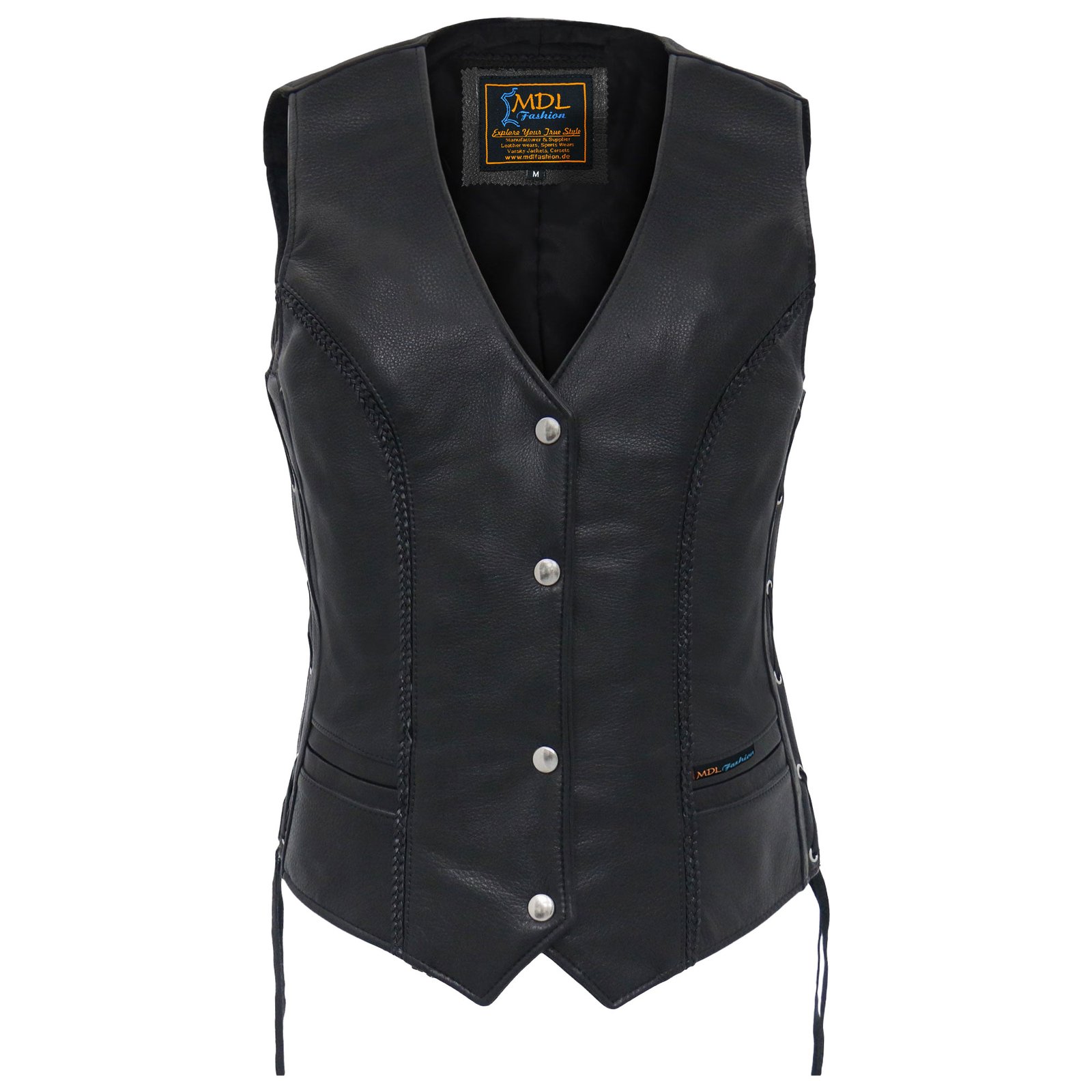 Women's Leather Vest Braided Side Laced #W1