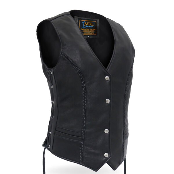 Women's Leather Vest Braided Side Laced #W1
