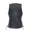 Women's Black Leather Open Neck Motorcycle Rider Vest Front Zip #W2