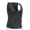 Women's Black Leather Open Neck Motorcycle Rider Vest Front Zip #W2