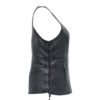 Women's Black Leather Open Neck Motorcycle Rider Vest Front Zip #W2