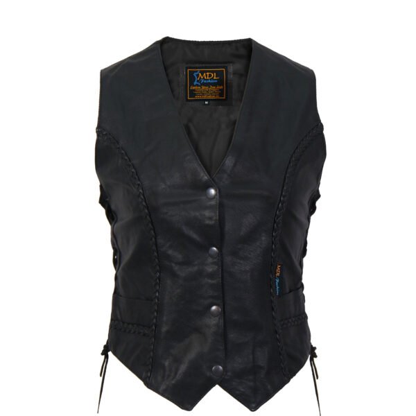 Women's Leather Vest Motorcycle Side Laced Vest #W4