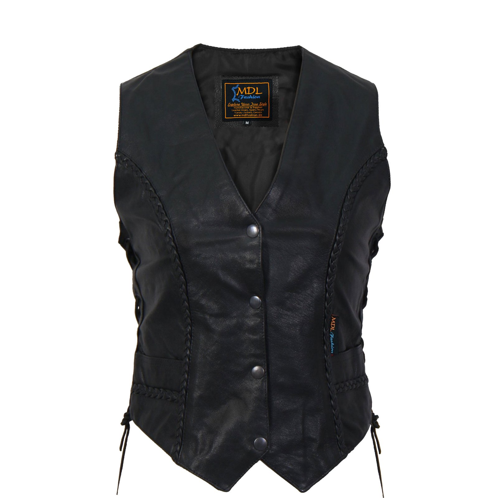 Women's Leather Vest Motorcycle Side Laced Vest #W4